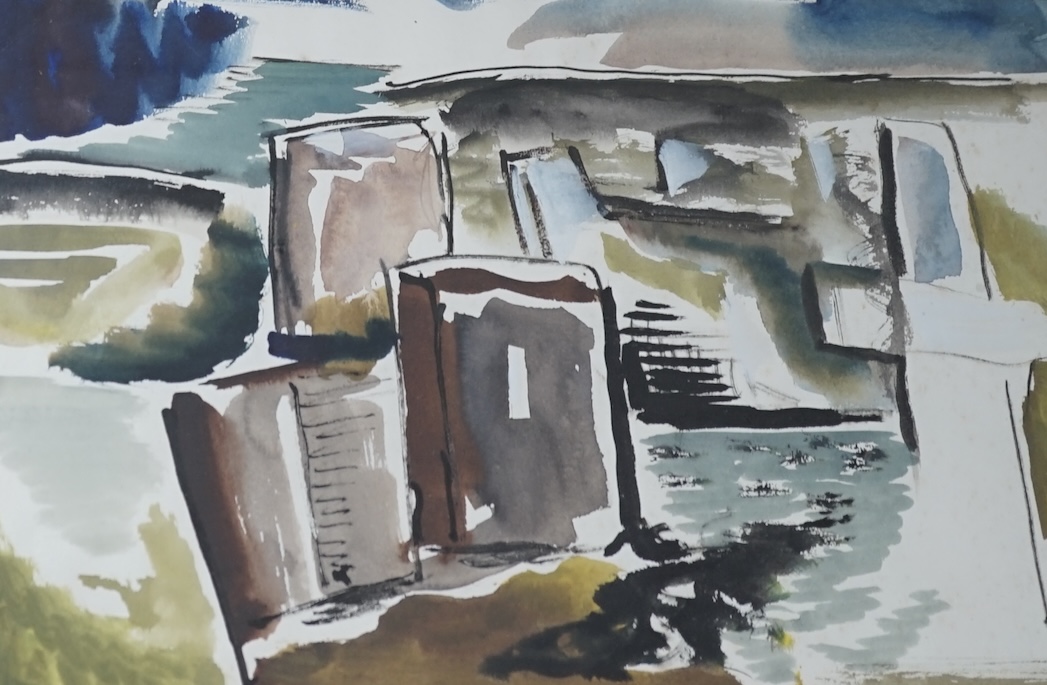 Anthony Brown (1906-1987), watercolour, Dorset landscape, The Simon Carter Gallery receipt and label verso, 25 x 37cm. Condition - good